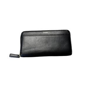Fossil Women's Zip Wallet Clutch Black Faux Leather